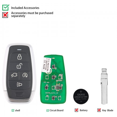 AUTEL MAXIIM IKEY Standard Style IKEYAT005DL 5 Buttons Independent Smart Key (EV Charge/ Remote Start) 10pcs/lot