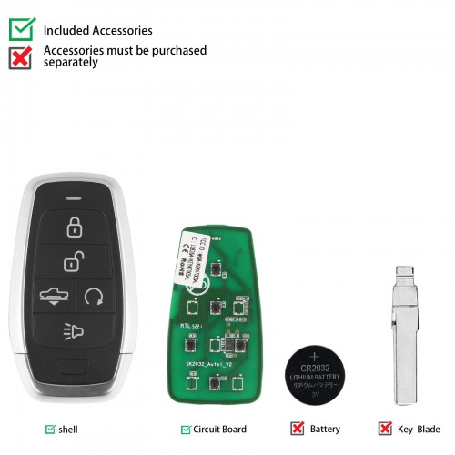 AUTEL MAXIIM IKEY Standard Style IKEYAT005AL 5 Buttons Independent Smart Key (Air Suspension/ Remote Start/ Panic)
